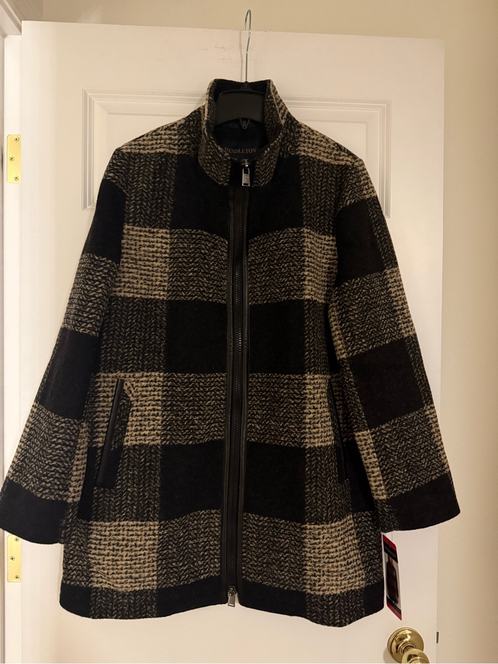 Pendleton Brown & Cream Plaid Zip Front Pea Coat